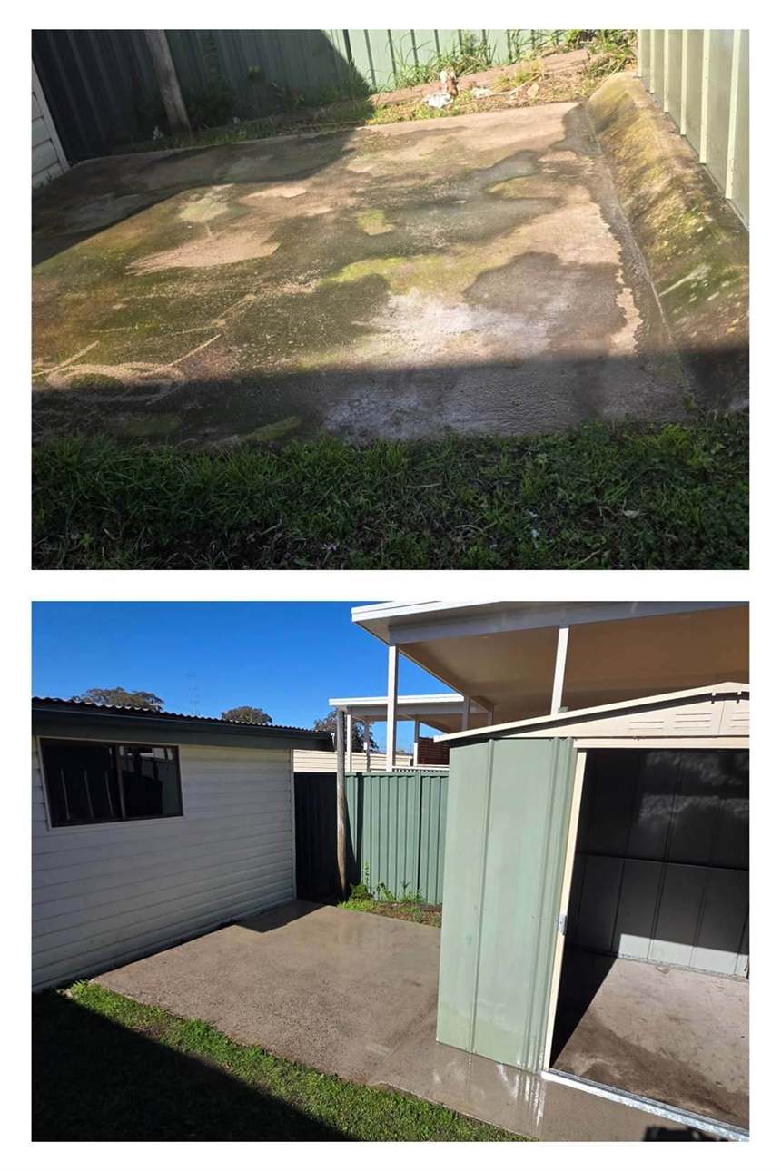 Concrete slab before and after clean-up, Central Coast
